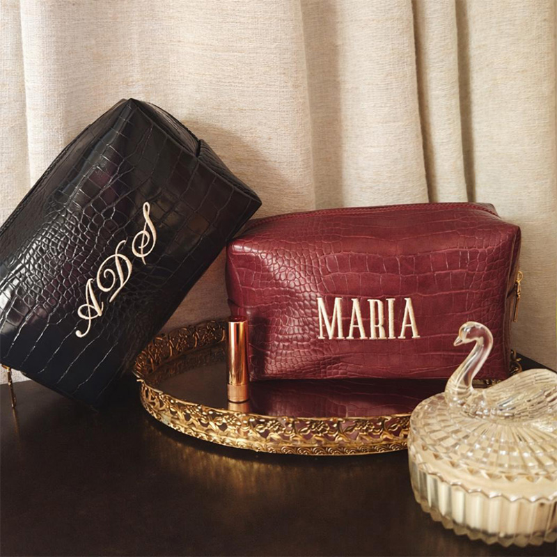 Travel Accessories Gift Ideas - Bolsa de Maquiagem Croc Bordada Personalizada,