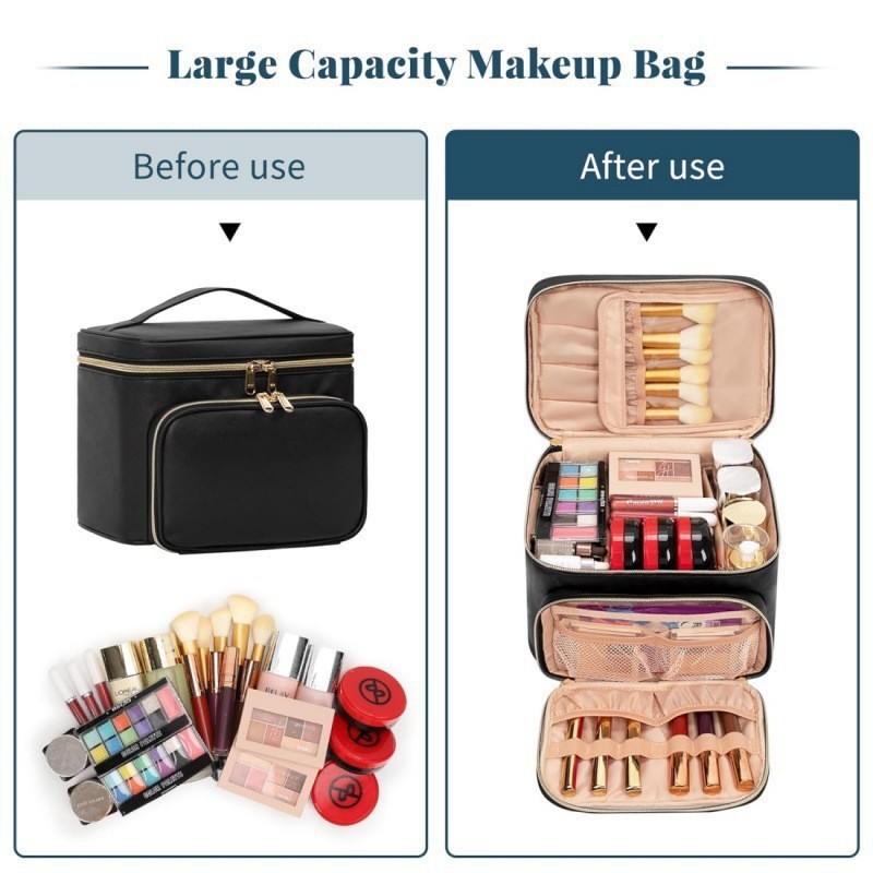 Bolsa de maquiagem grande à pr - Travel Accessories Toiletries avaliação e preço